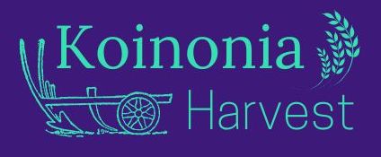 Koinonia Harvest Purple background, mint green text, plow and wheat